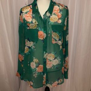 Old Navy Sheer Floral Blouse in Green